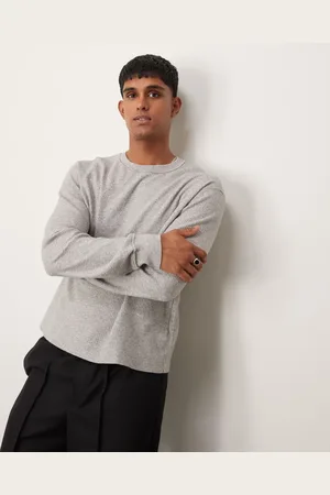 Abercrombie & Fitch Camiseta corta gris jaspeado de manga larga de punto gofrado de