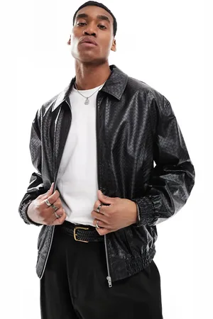 ASOS Chaqueta Harrington negra texturizada extragrande de cuero sintético de