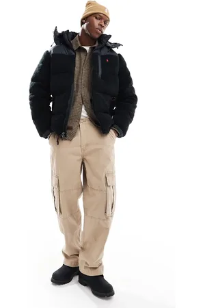 Ralph Lauren Chaqueta de plumón negra con capucha desmontable de borreguito de