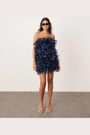 ASOS Vestido corto con escote palabra de honor y flecos de lentejuelas de -Multicolor