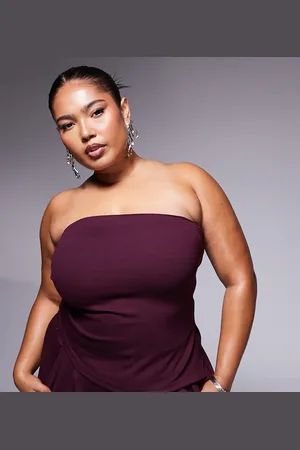 ASOS Top burdeos sin tirantes con laterales fruncidos de ASOS DESIGN Curve (parte de un conjunto)-Rojo