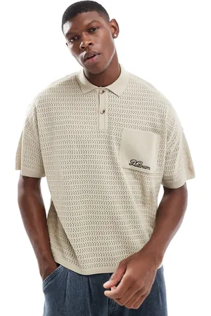ASOS Polo beis de corte cuadrado extragrande con detalle bordado de punto de -Beis neutro