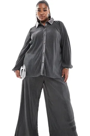 ONLY Pantalones grises plisados de pernera ancha de (parte de un conjunto)