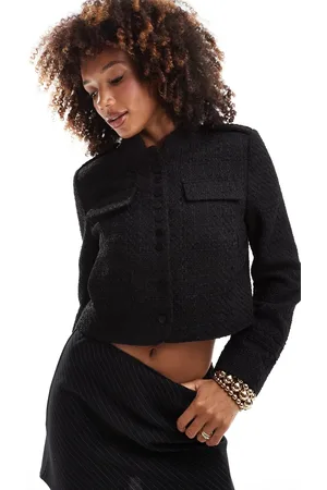 French Connection Chaqueta de sastre negra de tweed de