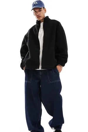 COLLUSION Sudadera negra con cuello alzado y cremallera de borreguito de -Azul