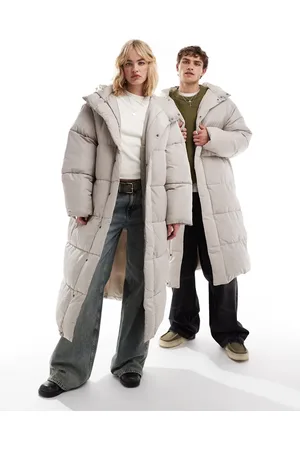 COLLUSION Chaqueta de plumas larga color con capucha de Unisex-Beis neutro