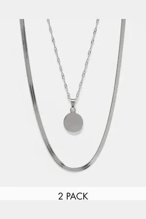 Aldo Pack de 2 collares plateados con colgante de brújula de acero inoxidable de