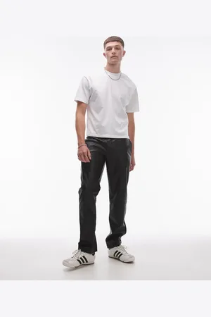 Topman Pantalones negros de corte recto de cuero sintético de