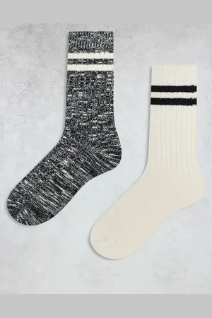 ASOS Pack de 2 pares de calcetines de color negro y blanco a rayas de