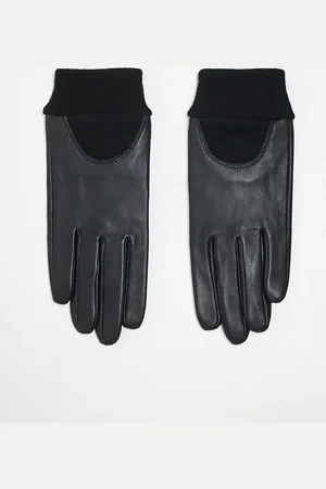 ASOS Guantes negros de cuero con puño de canalé de