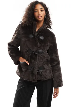 VERO MODA Chaqueta marrón chocolate con cierres estilo alamar de piel sintética de