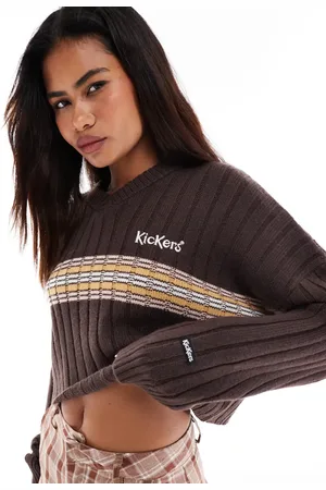 Kickers Jersey corto marrón de estilo críquet con logo bordado de punto de -Multicolor