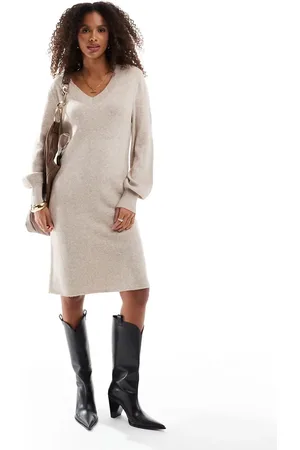 ONLY Vestido midi con cuello de pico de punto de - neutro