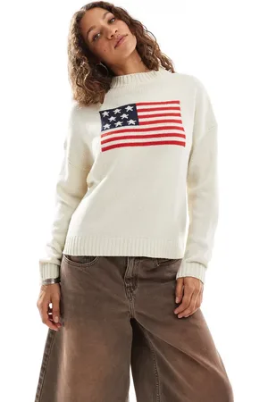 Daisy Street Jersey color extragrande con bordado de bandera de punto de -Blanco
