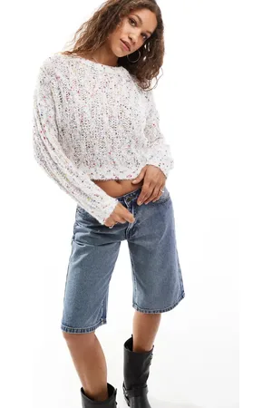 Daisy Street Jersey corto color jaspeado con detalles multicolores de punto suelto de -Blanco