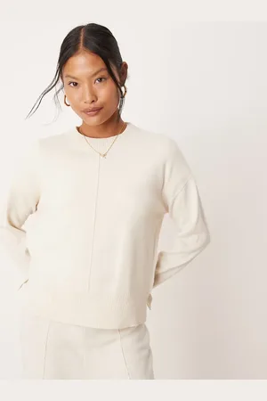VILA Jersey color crema con detalle de costura de (parte de un conjunto)-Blanco