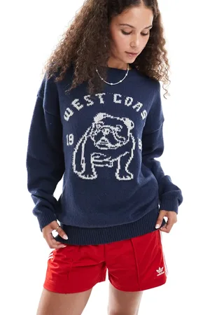Daisy Street Jersey holgado con patrón de perro bulldog de punto intarsia de