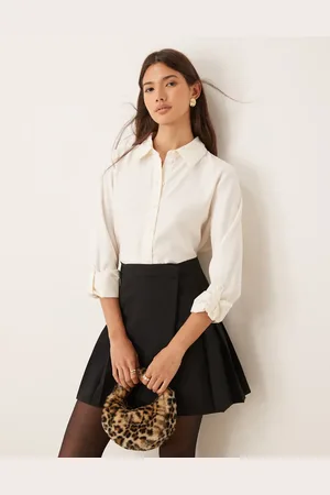 JDY Camisa color extragrande con detalle de costura de -Blanco