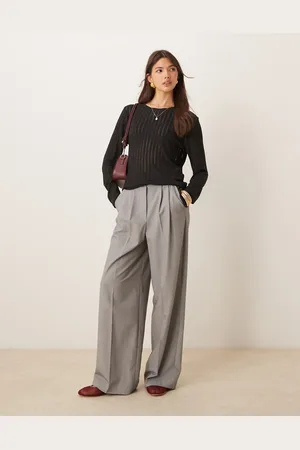 JDY Top gris oscuro de manga larga con patrón efecto carrera de