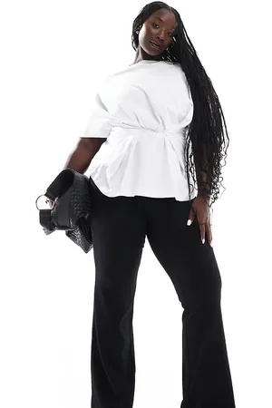 ONLY Pantalones de campana negros de talle alto de canalé de