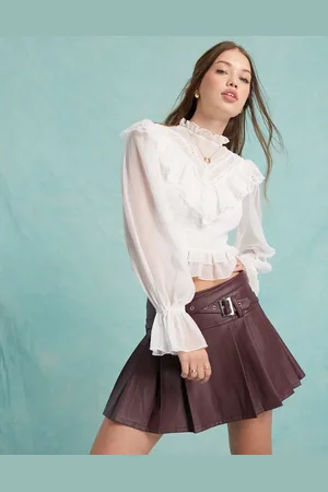 Miss Selfridge Minifalda estilo escocesa de cuero sintético con hebillas de -Rojo