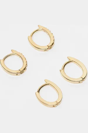 Accessorize Pack de 2 pendientes de aro pequeños de pavé chapados en oro Z Collection de