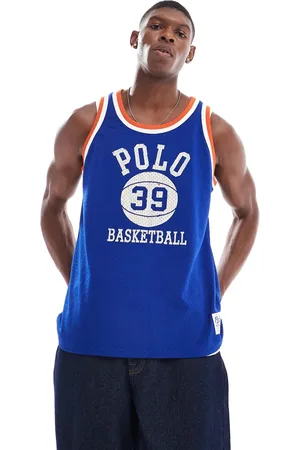 Ralph Lauren Camiseta azul medio y naranja de tirantes y estilo baloncesto con logo de malla de