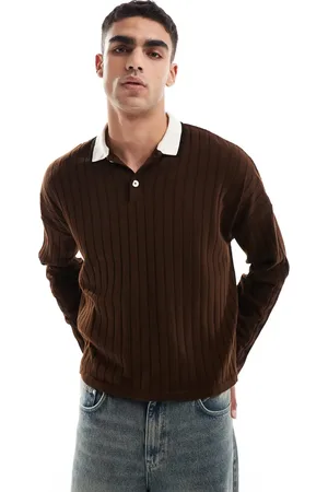 ASOS Polo de corte cuadrado extragrande y manga larga con solapas en contraste de punto de