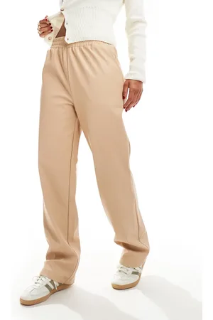 Miss Selfridge Pantalones beis de pernera recta sin cierres de cuero sintético de -Beis