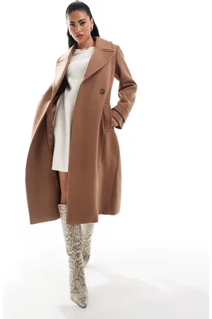 Forever New Abrigo color camel suave con cinturón de lana de -Beis neutro