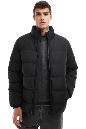 Threadbare Chaqueta de plumas negra con cuello alzado de