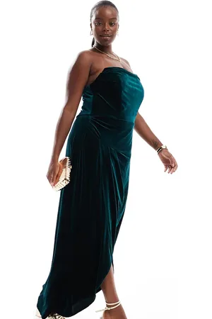 TFNC Vestido largo con corsé drapeado de terciopelo de