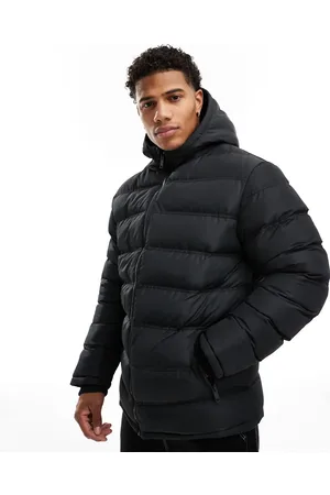 Threadbare Chaqueta de plumas negra con capucha de