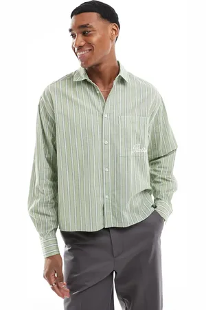 ASOS Camisa a rayas de corte cuadrado extragrande con bolsillo bordado de