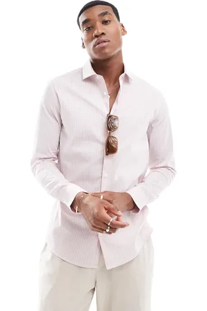 ASOS Camisa de corte slim a rayas en rosa de