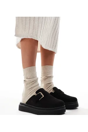 London Rebel Mules negros con hebilla Donna de