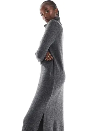 ONLY Vestido midi jaspeado estilo jersey con cuello vuelto de