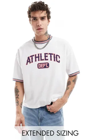 ASOS Camiseta blanca de corte cuadrado extragrande con estampado deportivo universitario en el pecho de