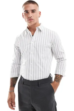 ASOS Camisa blanca y verde salvia entallada a rayas de