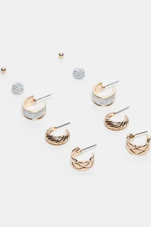 Aldo Pack de 6 pendientes de aro y botón dorados con diseños variados de