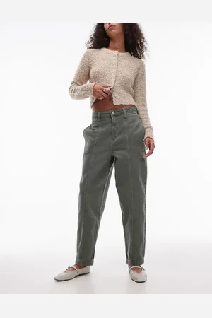 Topshop Pantalones caquis de pernera recta con costuras de -Verde