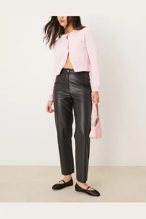 New Look Pantalones negros de pernera recta de tejido efecto cuero de