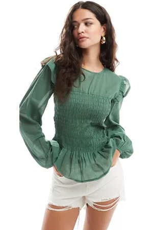 ASOS Blusa con cintura fruncida y detalle de volantes de