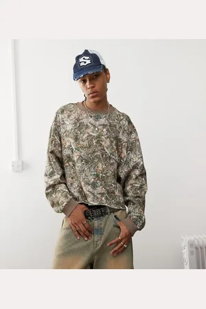 COLLUSION Sudadera caqui de corte cuadrado con estampado de camuflaje de