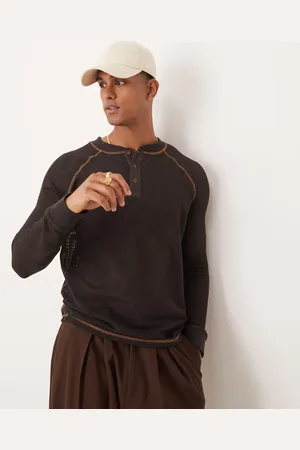 ASOS Camiseta holgada de manga larga con cuello panadero de malla de