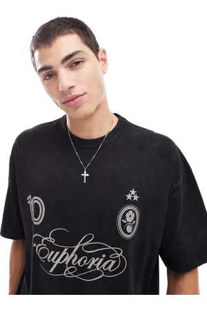 ASOS Camiseta lavado extragrande con estampado deportivo en el pecho de tejido grueso de 220 g/m2 de