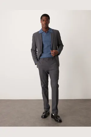 MANGO Pantalones grises de pernera recta con patrón de espiga de (parte de un conjunto)