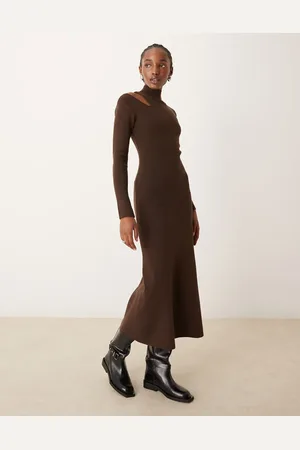 River Island Vestido midi con cuello vuelto y abertura de