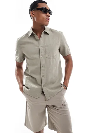 River Island Camisa verde de manga corta de tejido efecto lino de