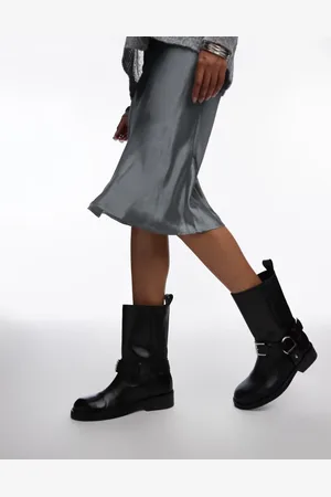 Topshop Botas biker negras de cuero premium Leam de